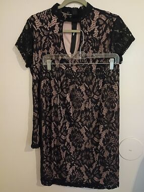 VTG Black Lace Skirt Set with‎ Nude Lining - Elegant Women's Two-Piece Sz XL